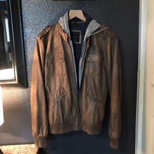 Zara Men Faux Leather Jacket w/ Removable Hood